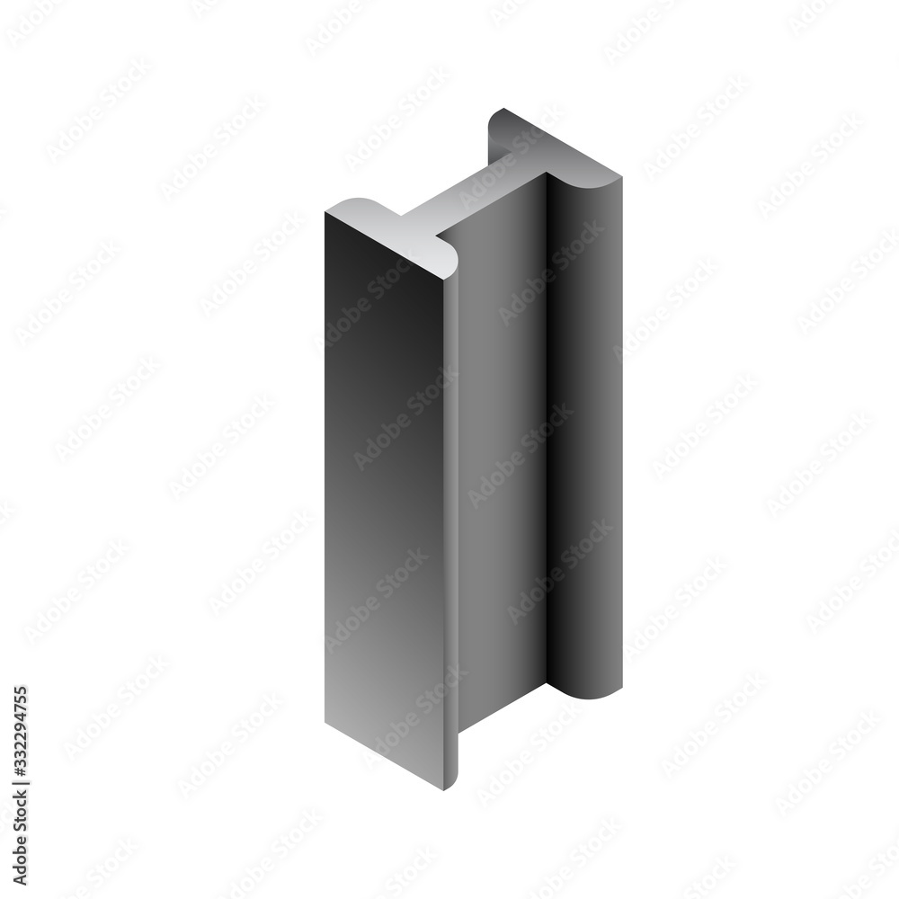 Steel product icon. I chanel profile shape. That alloy of iron from steel production industry and metallurgy used as beam, bar, frame, girder, structure in engineering, construction building material. Steel product icon. I chanel profile shape. That alloy of iron from steel production industry and metallurgy used as beam, bar, frame, girder, structure in engineering, construction building material.