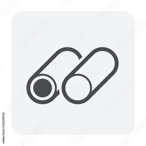 Steel or iron pipe product icon. Round profile shape. That alloy of iron from steel production industry and metallurgy used as structure in engineering construction and pipeline for water, oil and gas