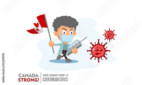 Person holding nation flag and vaccine syringe fighting coronavirus pandemic or coronavirus outbreake 2019 COVID-19. Vector illustration against corona covid-19 virus. Scalable and editable vector.