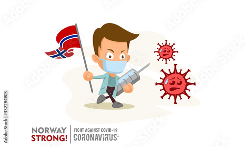 Person holding nation flag and vaccine syringe fighting coronavirus pandemic or coronavirus outbreake 2019 COVID-19. Vector illustration against corona covid-19 virus. Scalable and editable vector.