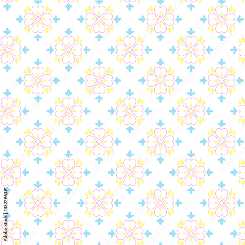 Seamless floral pattern background, Vector flower ornament, Hand drawn decorative element, Seamless backgrounds and wallpapers for fabric, packaging, Decorative print, Textile, repeating pattern