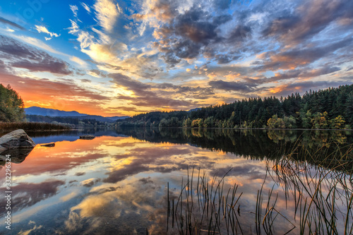 Fototapeta Naklejka Na Ścianę i Meble -  Lake Padden Sunrise Reflection of Morning Clouds