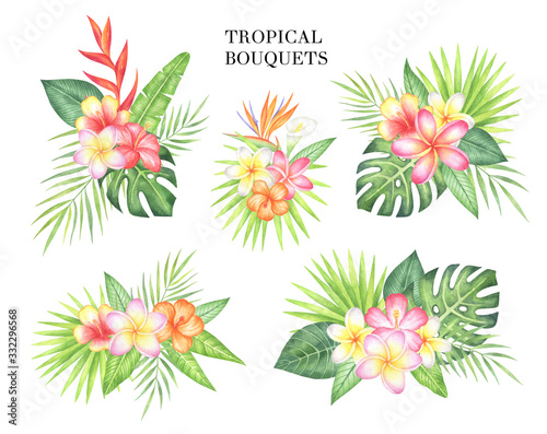 Watercolor Tropical Bouquets Set