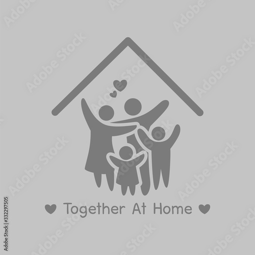 Together at Home campaign, Stay home stay safe. Social Distancing, People keeping distance for decrease infection risk and disease virus, Self isolation symbol for pandemic virus Covid-19 Corona virus