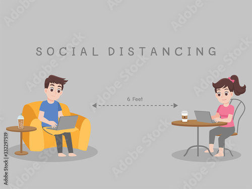 Working from home, Stay home stay safe. Social Distancing, People keeping distance for decrease infection risk and disease for prevent virus Covid-19.Corona virus. Health care concept.
