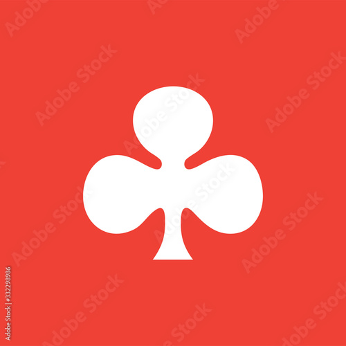 Playing Card Club Icon On Red Background. Red Flat Style Vector Illustration