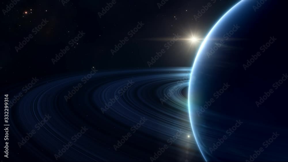 Beautiful Neptune in space, a blue planet in orbit illuminated by the sun. Some of the material is from NASA