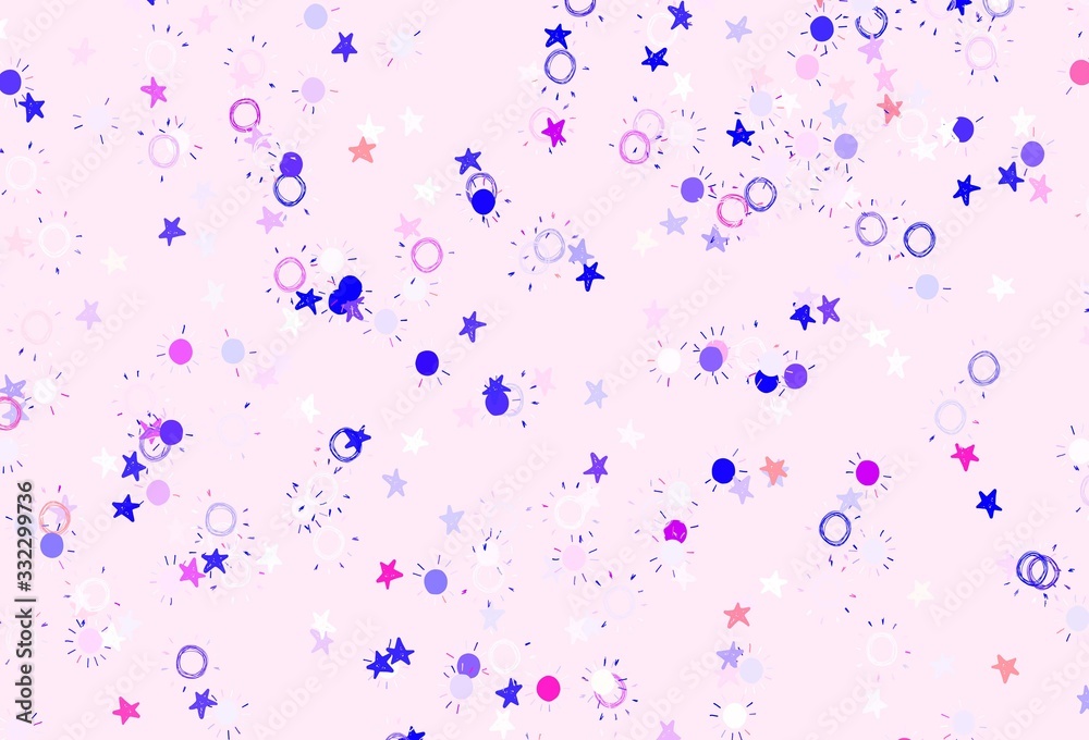 Light Blue, Red vector template with doodle stars, suns. Light Blue, Red vector template with doodle stars, suns.