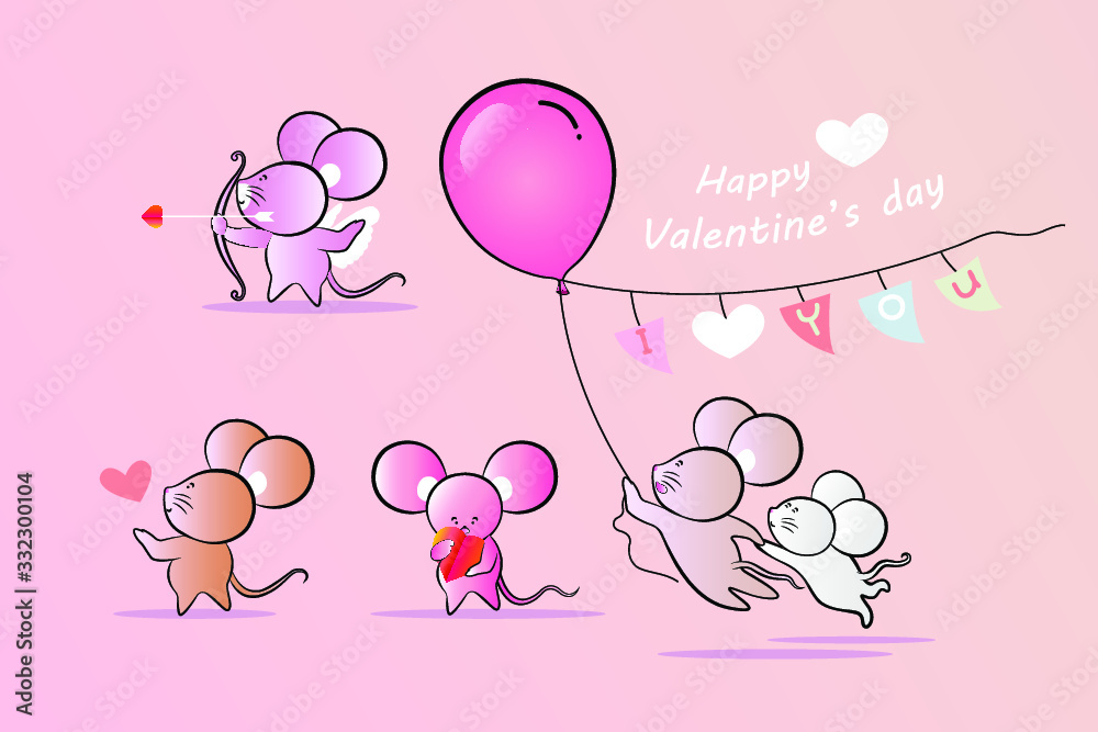 Draw cute rat set, flying with balloon, Holding red heart for lover, Shooting, Christmas, Happy new year, Set of lovely mice for happy valentines day, Animal cartoon character set. Vector illustration Draw cute rat set, flying with balloon, Holding red heart for lover, Shooting, Christmas, Happy new year, Set of lovely mice for happy valentines day, Animal cartoon character set. Vector illustration