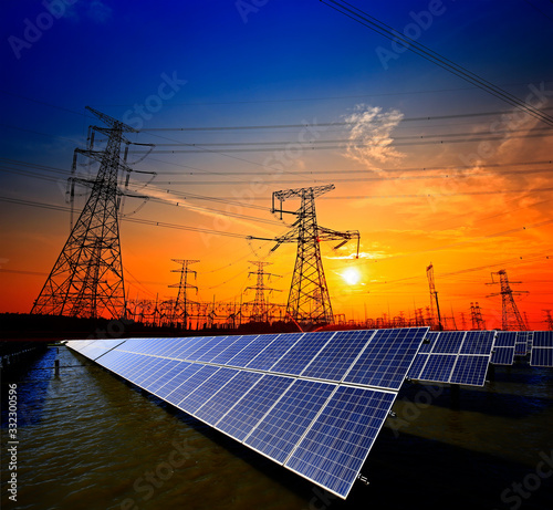Solar panels and electrical towers, power equipment