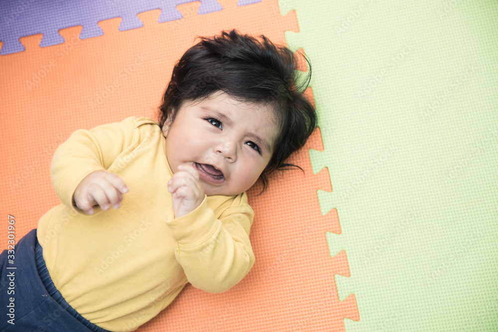 Portrait baby boy wearing dust mask protect for coronavirus or covid-19 infectious disease Portrait baby boy wearing dust mask protect for coronavirus or covid-19 infectious disease