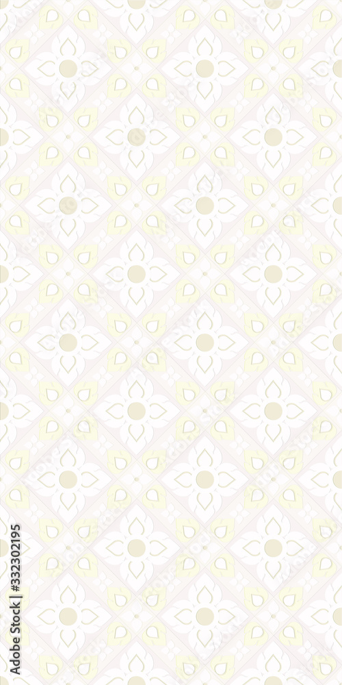 Line Thai white and yellow flower seamless pattern