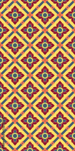 Line Thai vibrant flower seamless pattern