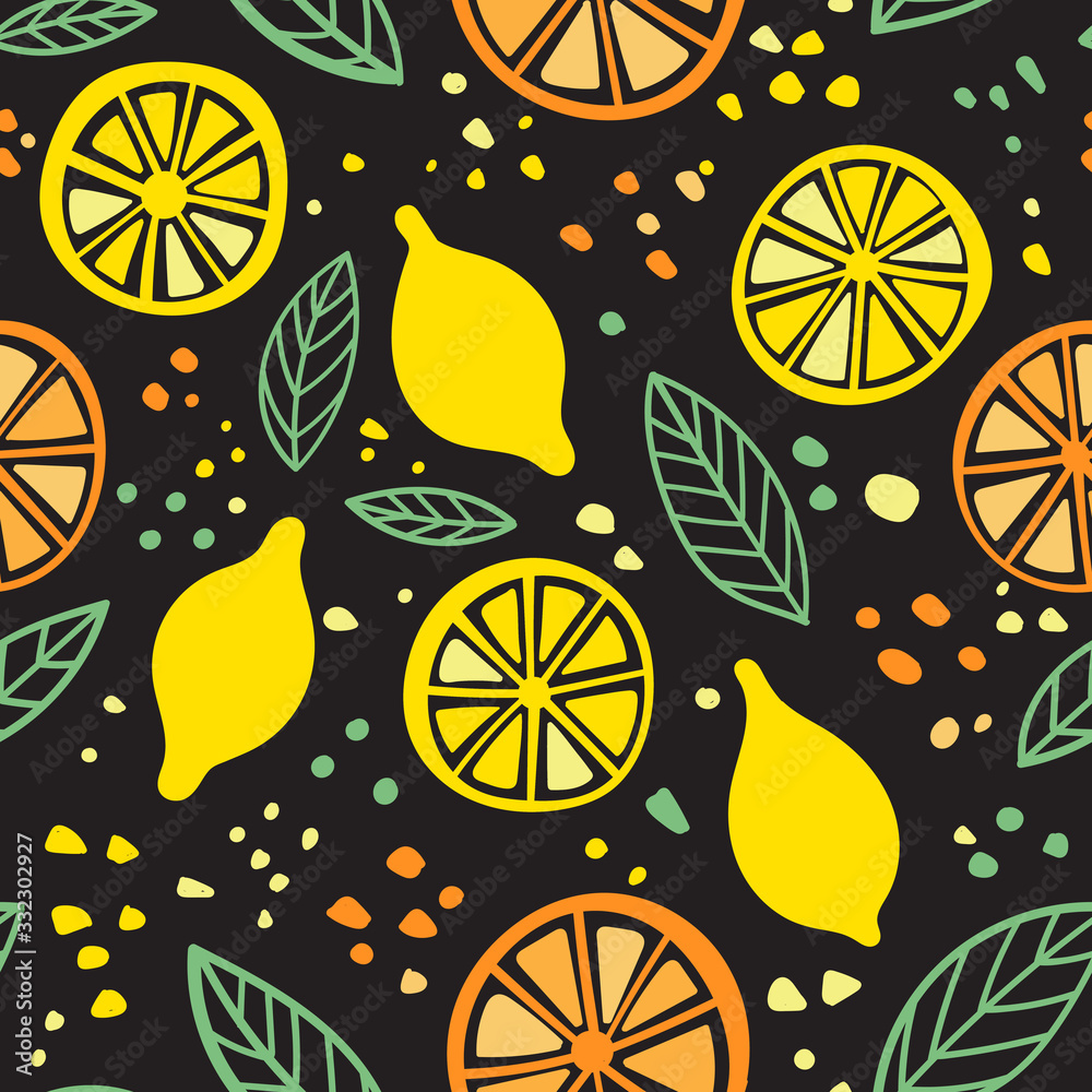Citrus colorful seamless pattern on black background