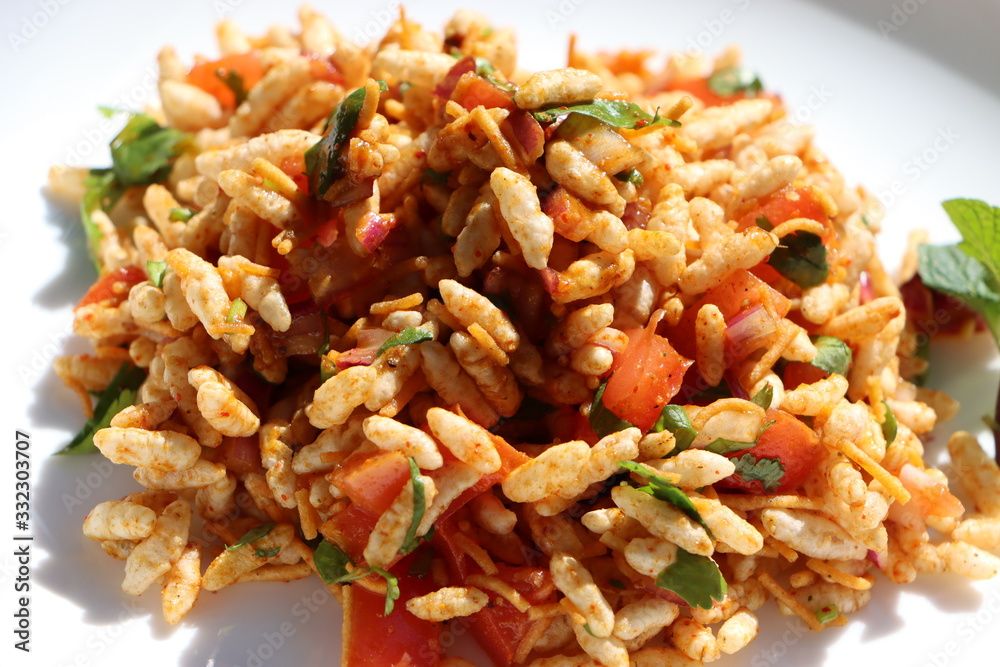 Bhel or Bhel puri chaat, famous street food in India Bhel or Bhel puri chaat, famous street food in India