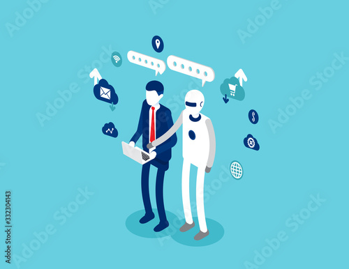 Human interactive tech interactive. Robot and Human concept
