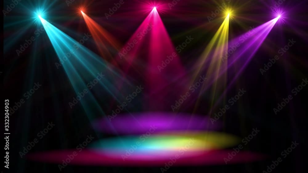 abstract of empty stage with colorful spotlights or Several bright projectors for scene lighting effects . can be used for display or montage your products