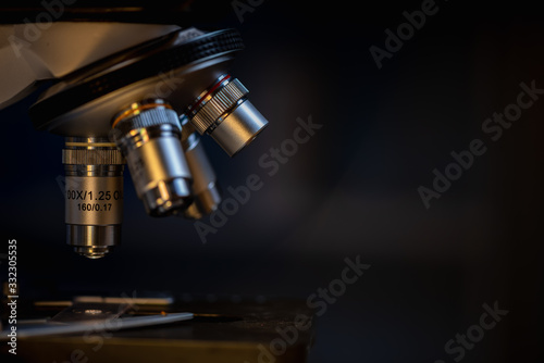 Closeup of Scientific microscope data analysis in the laboratory