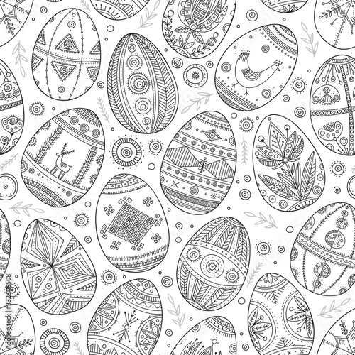 Easter eggs in Ukrainian traditional style seamless pattern.