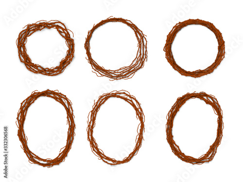 Set of wreath vector on white background.Vine vector art highly detailed in line art style.	Grape vine wreath isolated by hand drawing.