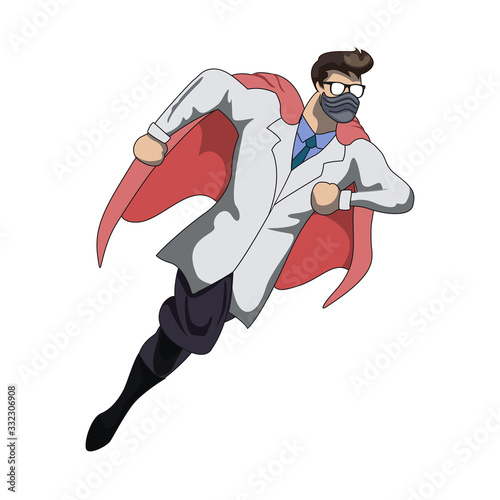 Design of superhero doctor with mask to protect himself from a virus