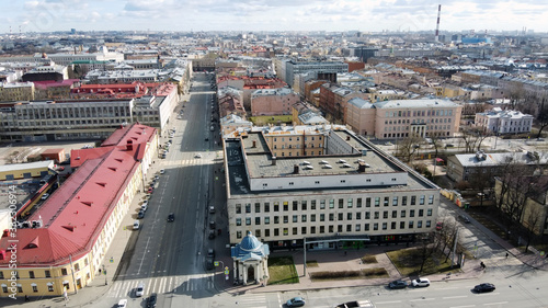 Aerial view of Izmaylovskiy Prospekt, near Trinity Cathedral Cathedral Orthodox church, St. Petersburg, Russia photo