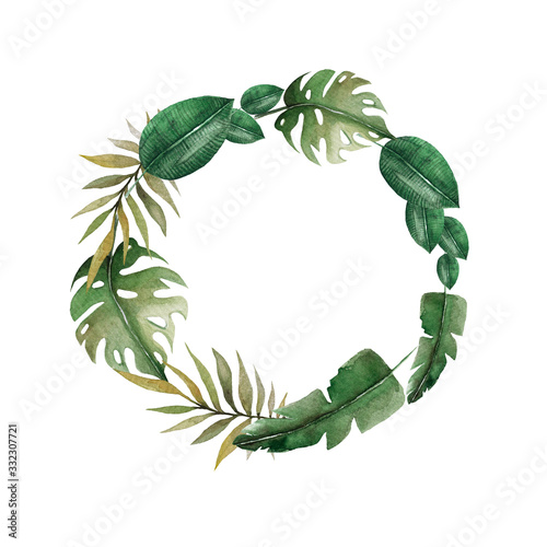 Hand drawing watercolorwreah of tropical leaves.  illustration isolated on white