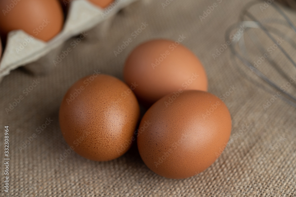 Eggs on the floor of hemp sacks Eggs on the floor of hemp sacks