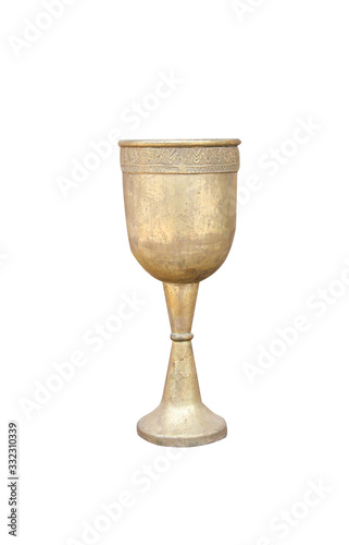 Vintage brass wine glass isolated on white background , clipping path