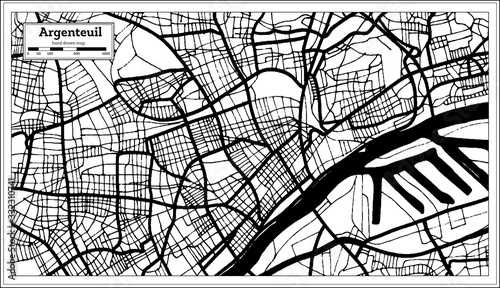 Argenteuil France City Map in Black and White Color in Retro Style. Outline Map.