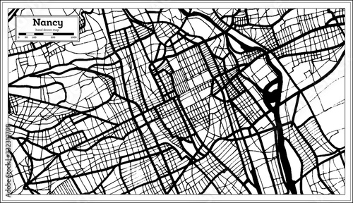 Nancy France City Map in Black and White Color in Retro Style. Outline Map.