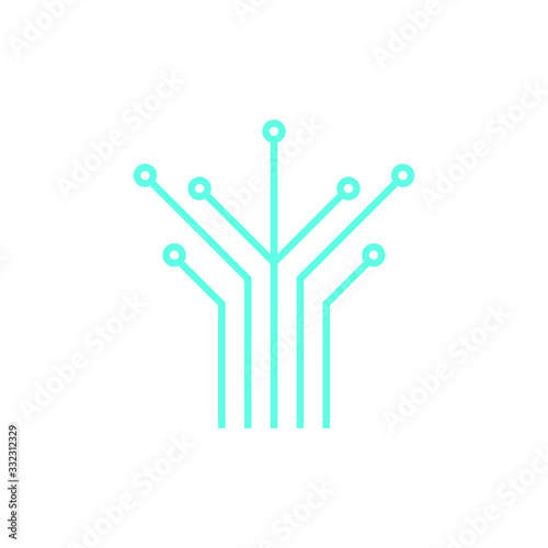 Digital tree - vector logo template concept illustration in flat style. Computer network technology sign. Vector tech tree icon