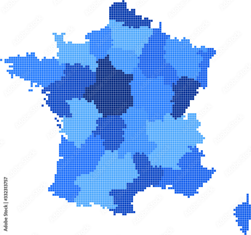 Blue square France map on white background. Vector illustration.