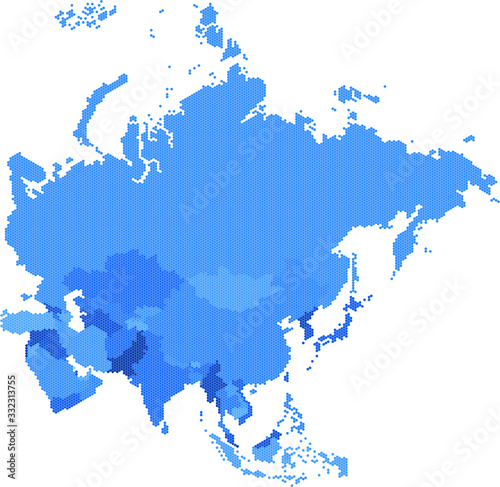 Hexagon geometry shape Asia map.All elements are separated in editable countries. Vector illustration EPS10.