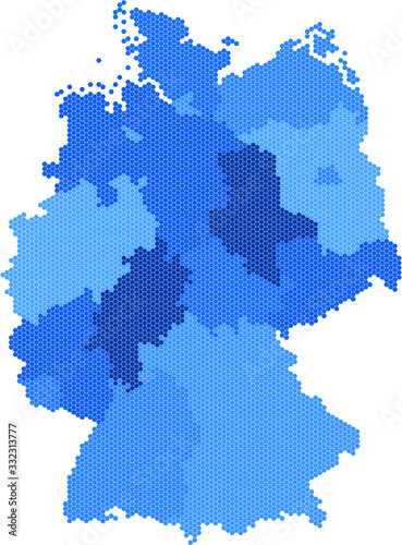 Blue hexagon Germany map on white background. Vector illustration.