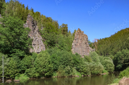 Ohre river created deep canyon - Svatosske skaly (Jan Svatos cliffs), it is a national nature monument near Karlovy Vary, Czech republic.
