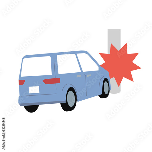 電柱にぶつかる車　自動車保険　イラスト　ベクター　青