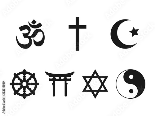 Religious symbols icon set. Vector illustration, flat design.