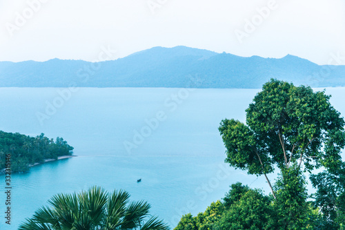 Clear blue tropical ocean with exotic islands