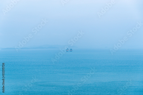 Clear blue tropical ocean with exotic islands