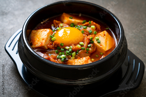 ‘Kimchi Jjigae’ or Kimchi Soup with Tofu and Egg or Korean Kimchi Stew photo