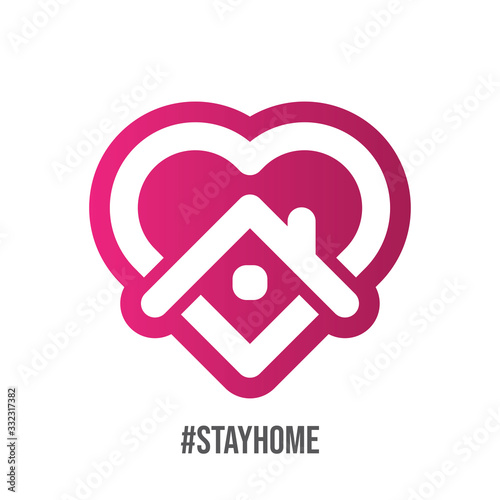 Stay at home symbol. Heart and house vector icon. Stayhome campaign for pandemic coronavirus outbreak prevention.