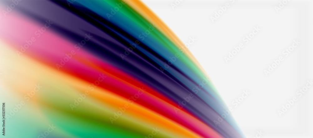 Wave lines abstract background, smooth silk design with rainbow style colors. Liquid fluid color waves. Vector Illustration
