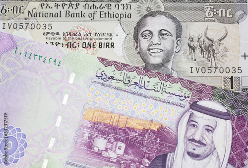 Wallpaper Mural A one birr note from Ethiopia in macro with a five riyal Saudi Arabian bank note close up Torontodigital.ca