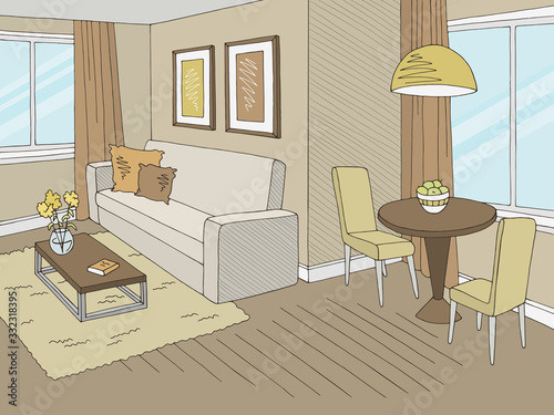 Living room graphic color home interior sketch illustration vector