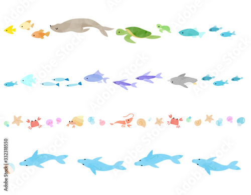 海の生き物の飾り罫セット(絵本風)