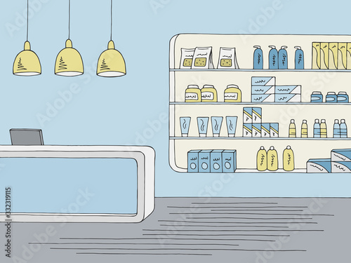 Pharmacy interior graphic store shop color sketch illustration vector
