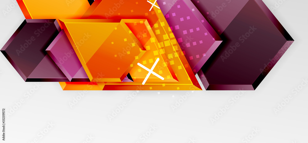 Metal glossy shiny geometric shapes with 3d effect composition. Techno futuristic vector abstract background For Wallpaper, Banner, Background, Card, Book Illustration, landing page