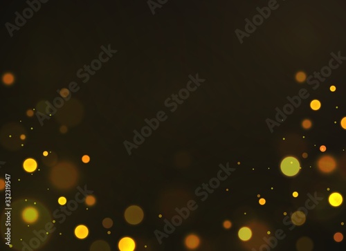 Golden bokeh. Shiny defocused gold bokeh lights shimmering soft glowing sparkles bubbles for decor card, flyer or voucher vector template