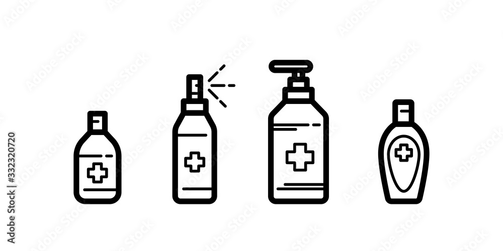 Obraz premium Set hand sanitizer icon in line art, outline style isolated